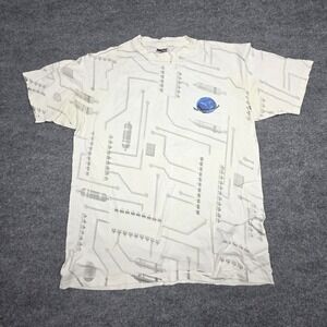 Vintage Intel Graphic T-Shirt Men's Large White AOP Double Sided Single Stitch